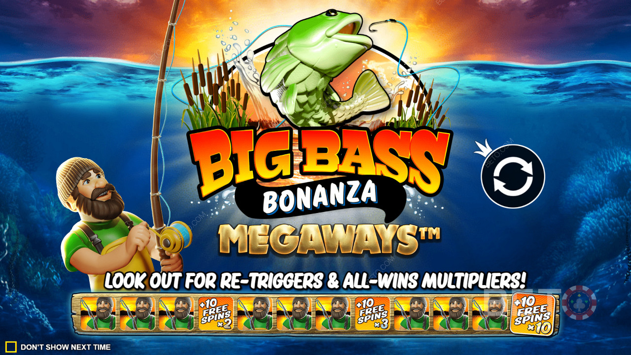 Наслаждайтесь ретриггерами бесплатных спинов с множителями выигрышей в слоте Big Bass Bonanza Megaways