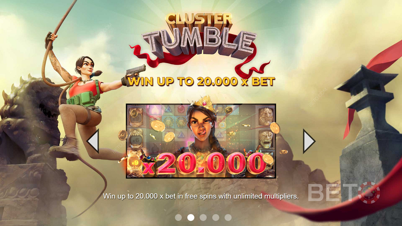 Выигрывайте до 20 000-кратных выплат по ставке в онлайн слоте Cluster Tumble