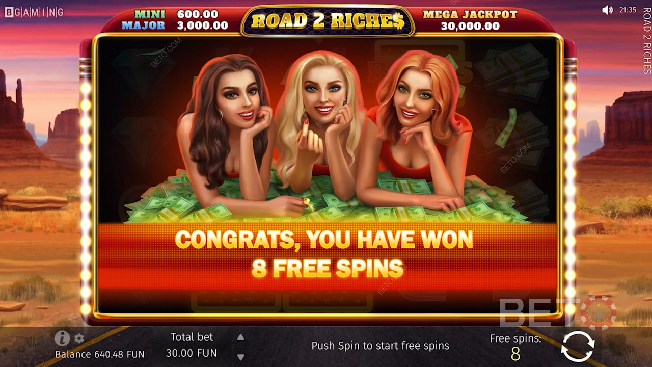 Выигрыш нескольких бесплатных вращений в игре Road 2 Riches