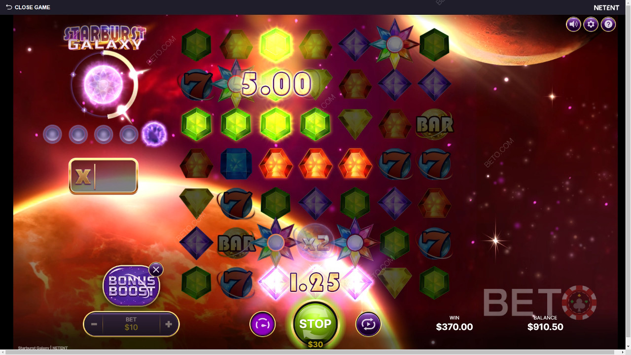 Бонусные функции объяснены в Starburst Galaxy by NetEnt
