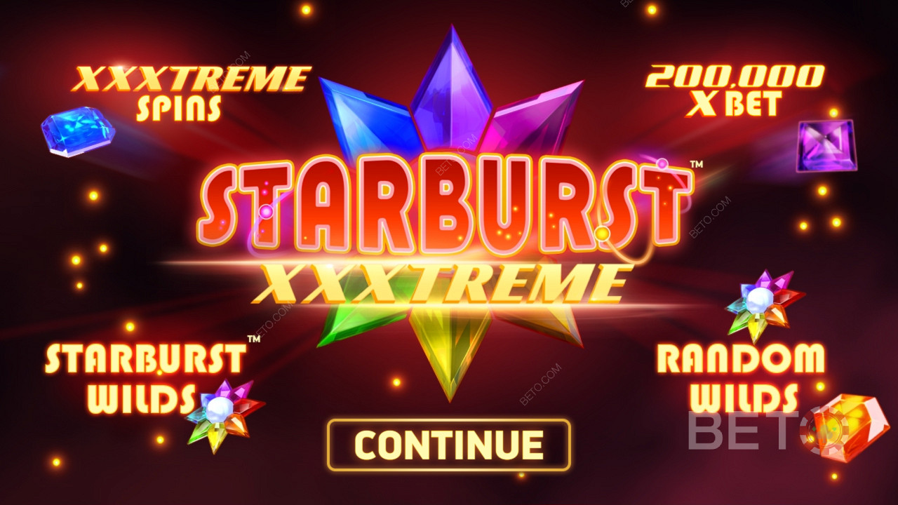 Наслаждайтесь такими функциями, как случайные вайлды и расширяющиеся вайлды в онлайн-слоте Starburst XXXtreme