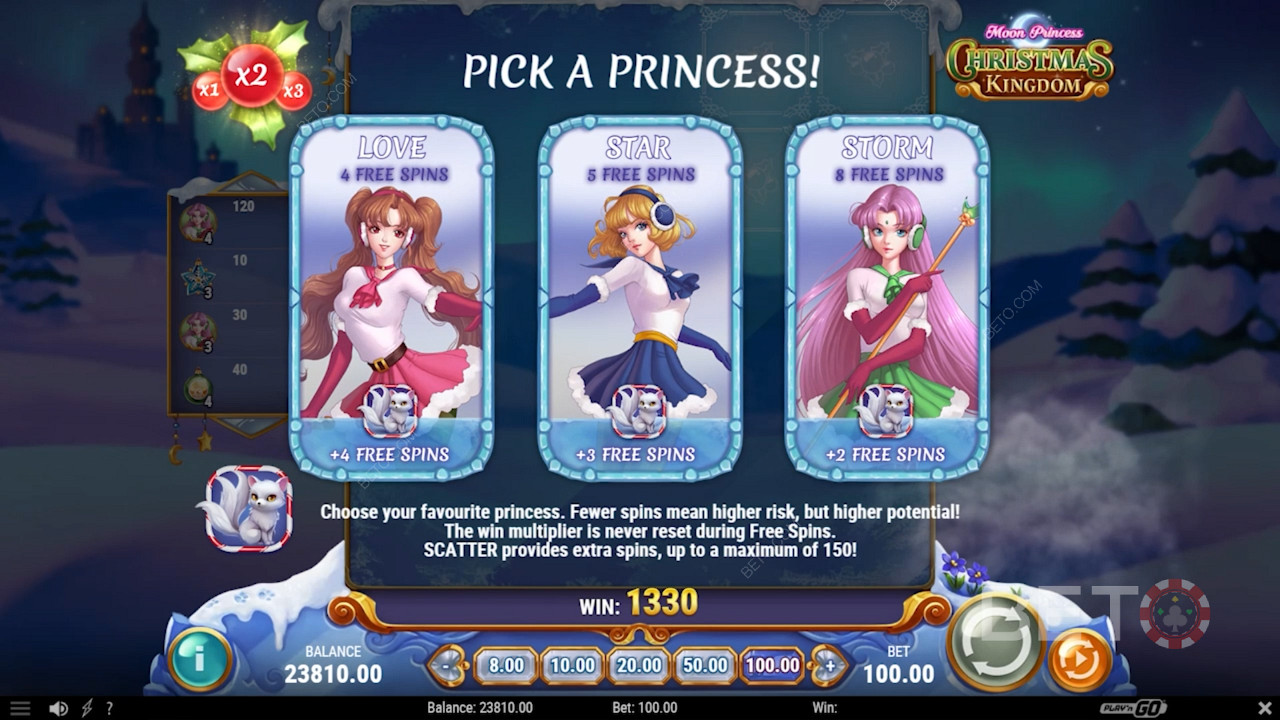 Специальный раунд бесплатных вращений в Moon Princess Christmas Kingdom