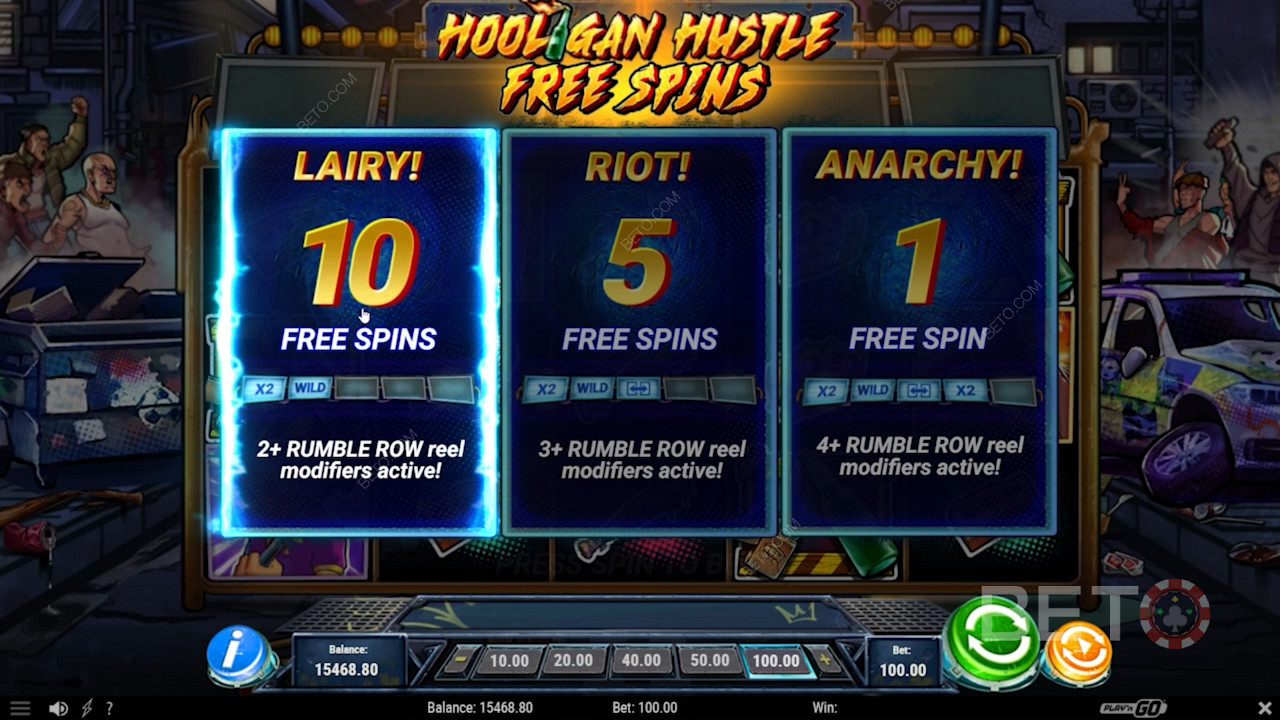 Выберите тип бесплатных спинов в игровом автомате Hooligan Hustle
