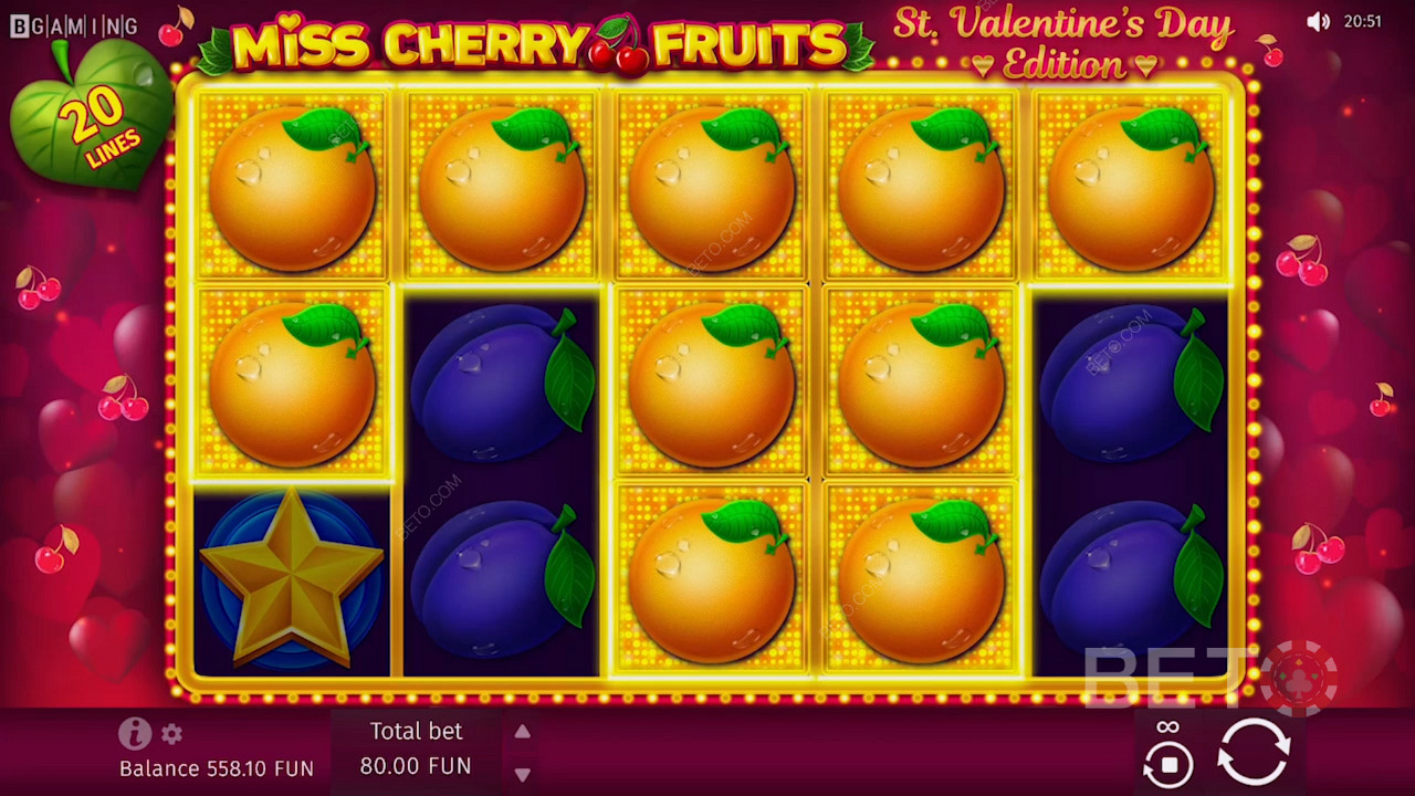 Множество оранжевых символов на слоте Miss Cherry Fruits