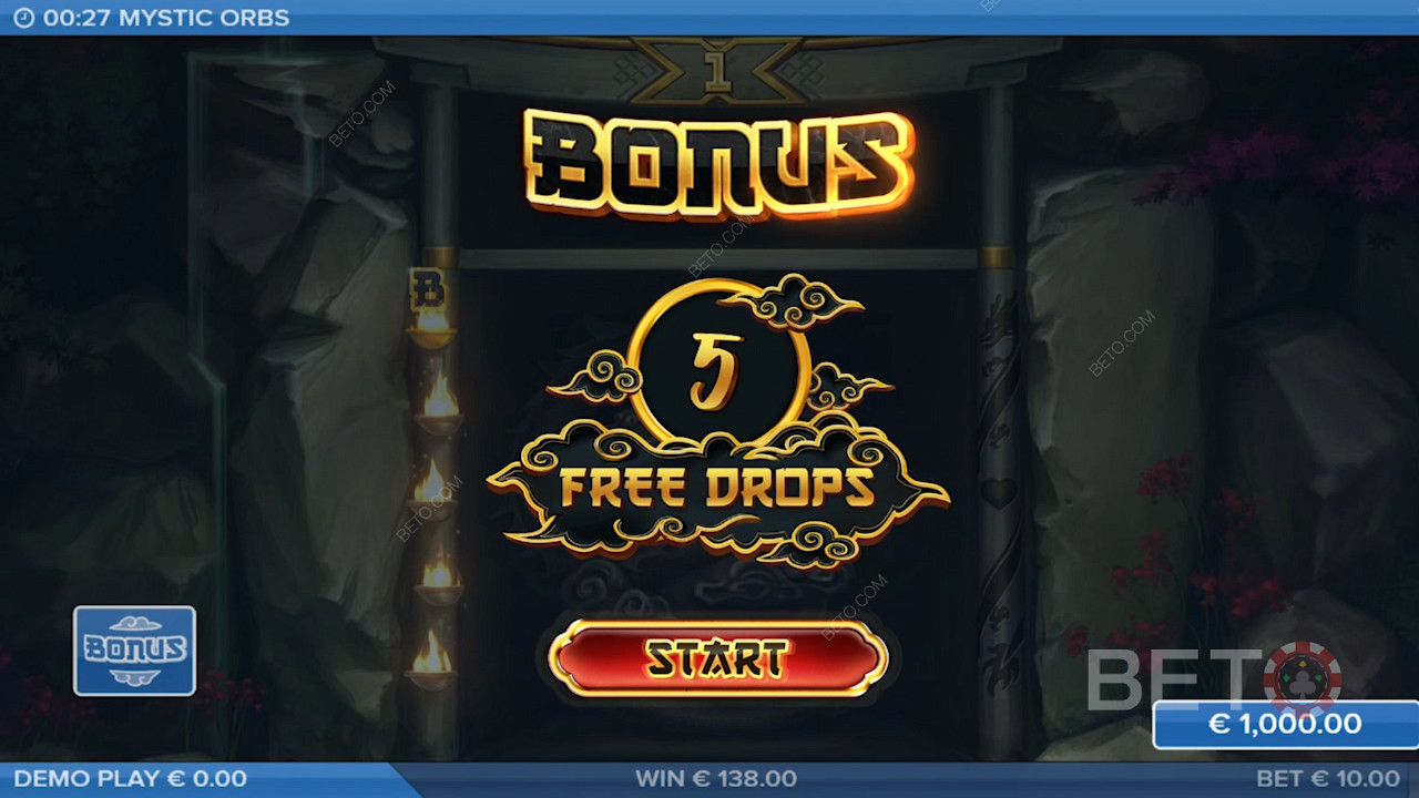 Высадите 5 символов Orb, чтобы активировать бонусную игру и получить 5 бесплатных вращений