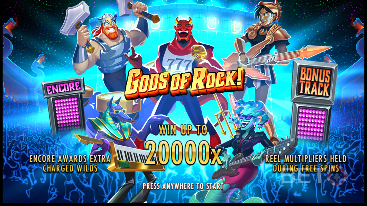 Наслаждайтесь несколькими мощными бонусными функциями в слоте Gods of Rock