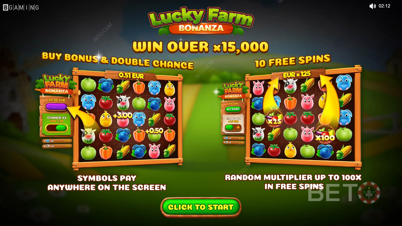 Наслаждайтесь множителями, двойным шансом и бесплатными спинами в игре казино Lucky Farm Bonanza