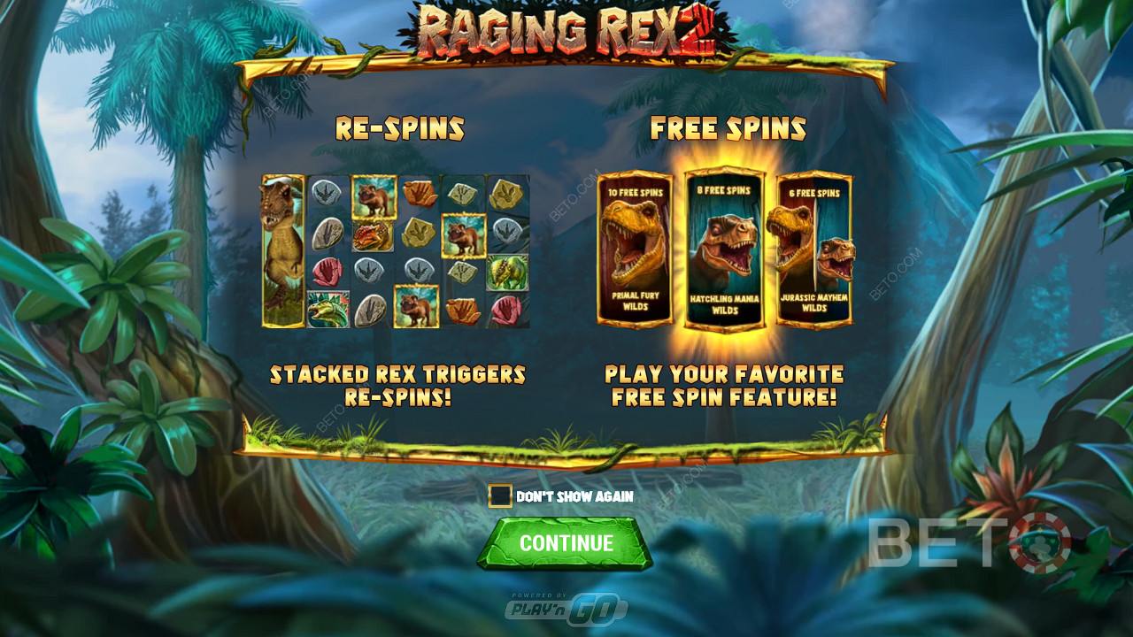 Наслаждайтесь респинами и 3 типами бесплатных вращений в слоте Raging Rex 2