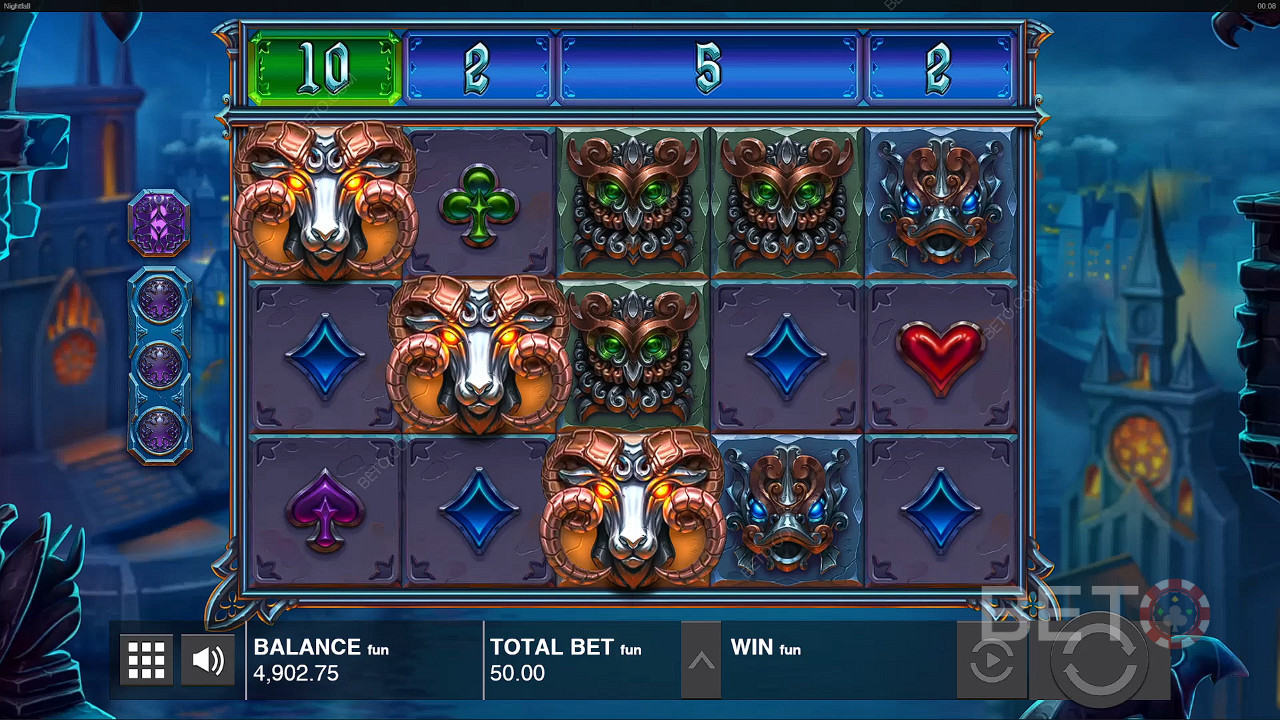 Высаживайте совпадающие символы слева направо, чтобы получить выигрыш в игровом автомате Nightfall
