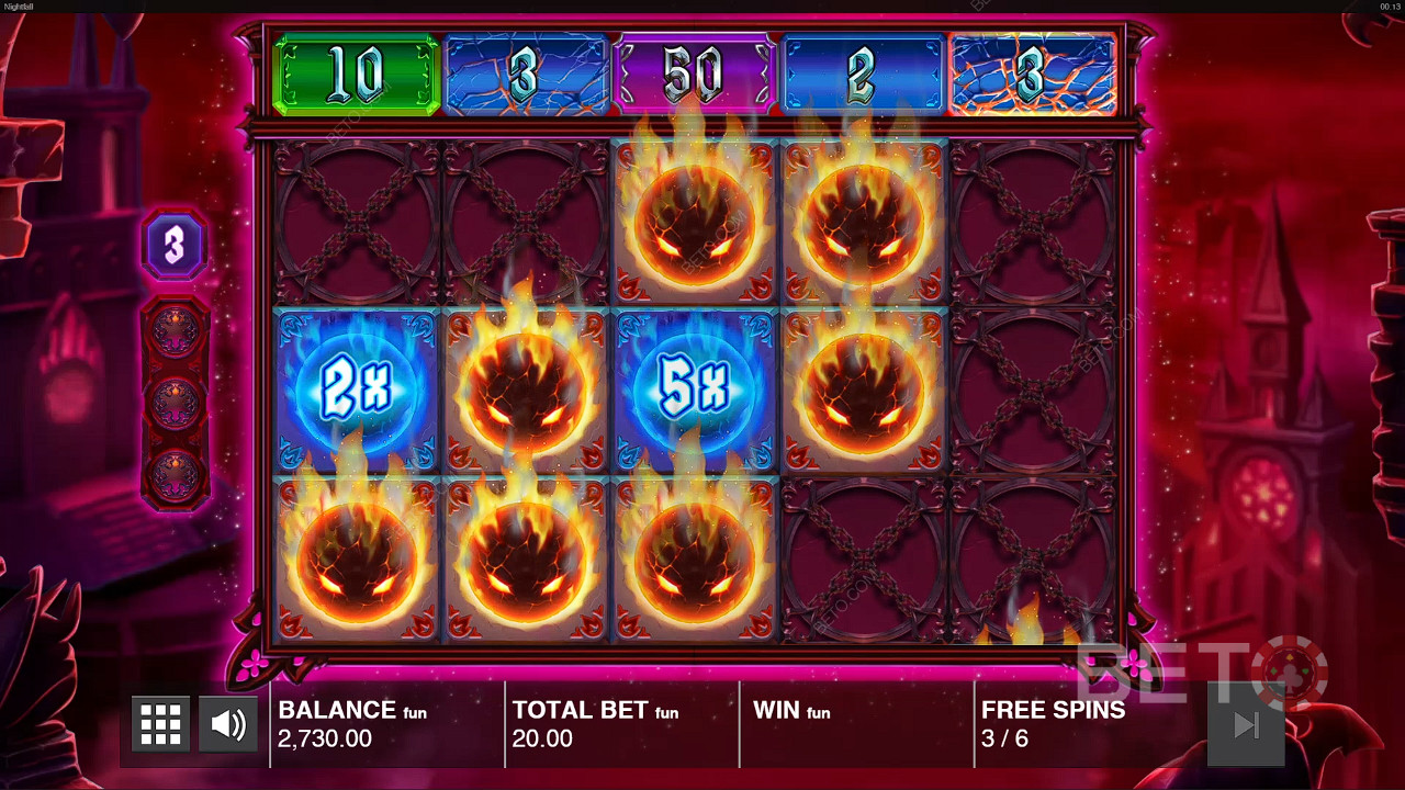 Во время бесплатных вращений появляются только символы Fireball, Fireball Multiplier и Fire Orb.