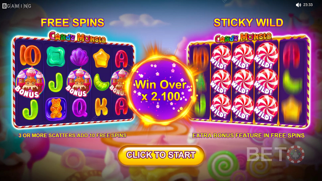 Играйте в слот Candy Monsta - сейчас, чтобы получить шанс выиграть денежные призы в размере 1 000x общей ставки