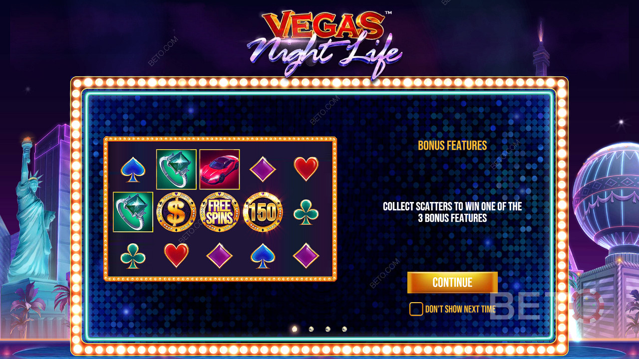 3 скаттера предоставят вам один из бонусов в слоте Vegas Night Life