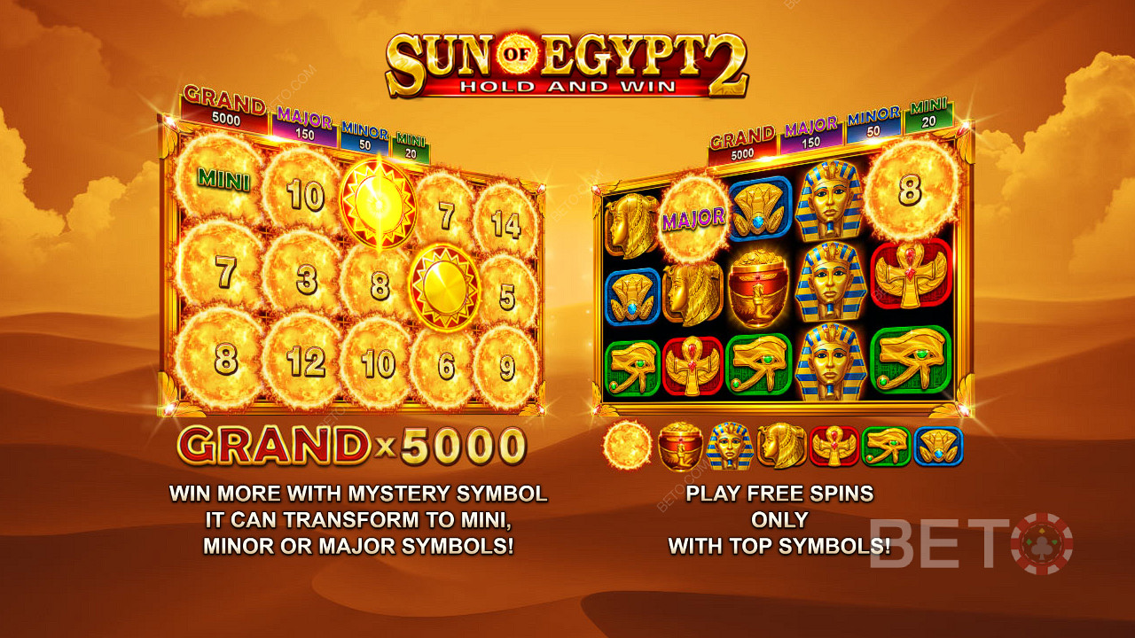 Наслаждайтесь джекпотами до 5 000x вашей ставки и бесплатными вращениями в слоте Sun of Egypt 2