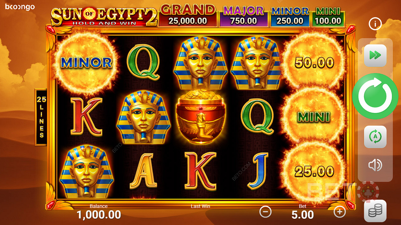 Шесть или более бонусных символов запускают бонусную игру в слоте Sun of Egypt 2