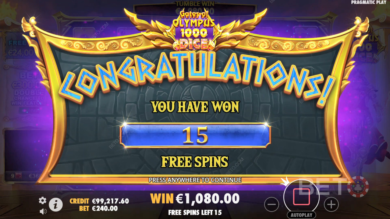 Выиграйте 15 000x Вашу ставку в слоте Gates of Olympus 1000 Dice!