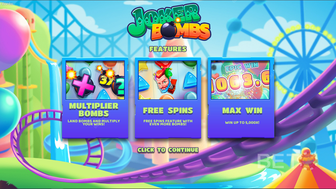 Наслаждайтесь бомбами с множителями, бесплатными вращениями и многим другим в игровом автомате Joker Bombs