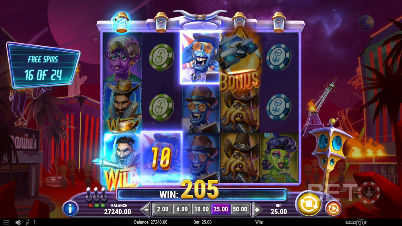 Бонусные функции, объясненные в игре Invading Vegas Revenge on Mars by Play
