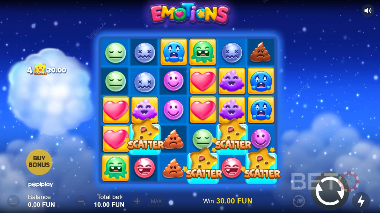 Бонусные функции в игре Emotions by Popiplay