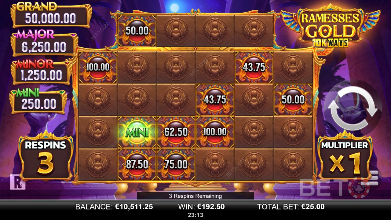 Выиграйте 9,065x вашу ставку в игровом автомате Ramesses Gold 10K Ways!