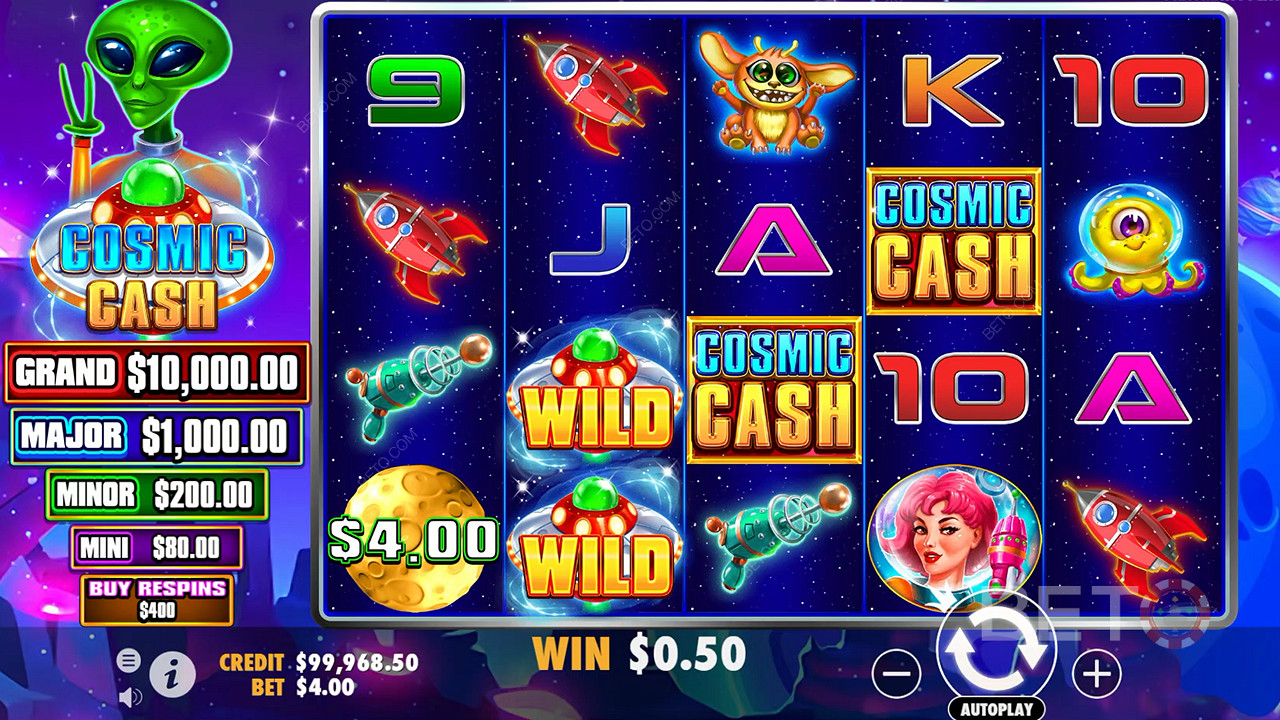 В базовой игре слота Cosmic Cash в казино есть множество символов Wild.