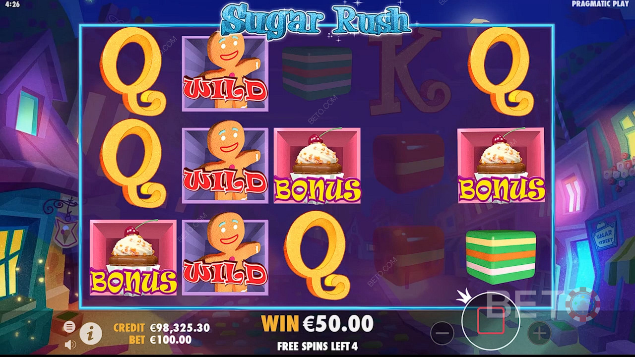 Игра Sugar Rush и получение 3 или более символов "Кекс" запускают бонусную игру