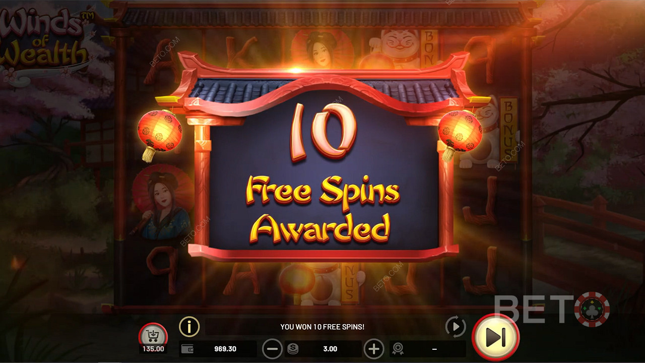 Выиграйте от 10 до 25 бесплатных вращений в игровом автомате Winds of Wealth