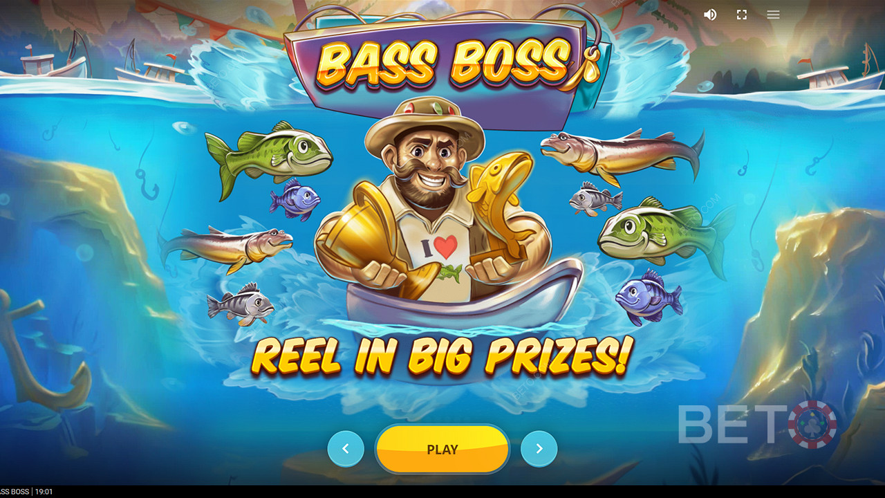 Выигрывайте крупные призы с помощью бесплатных вращений, функции Catch и других функций в слоте Bass Boss