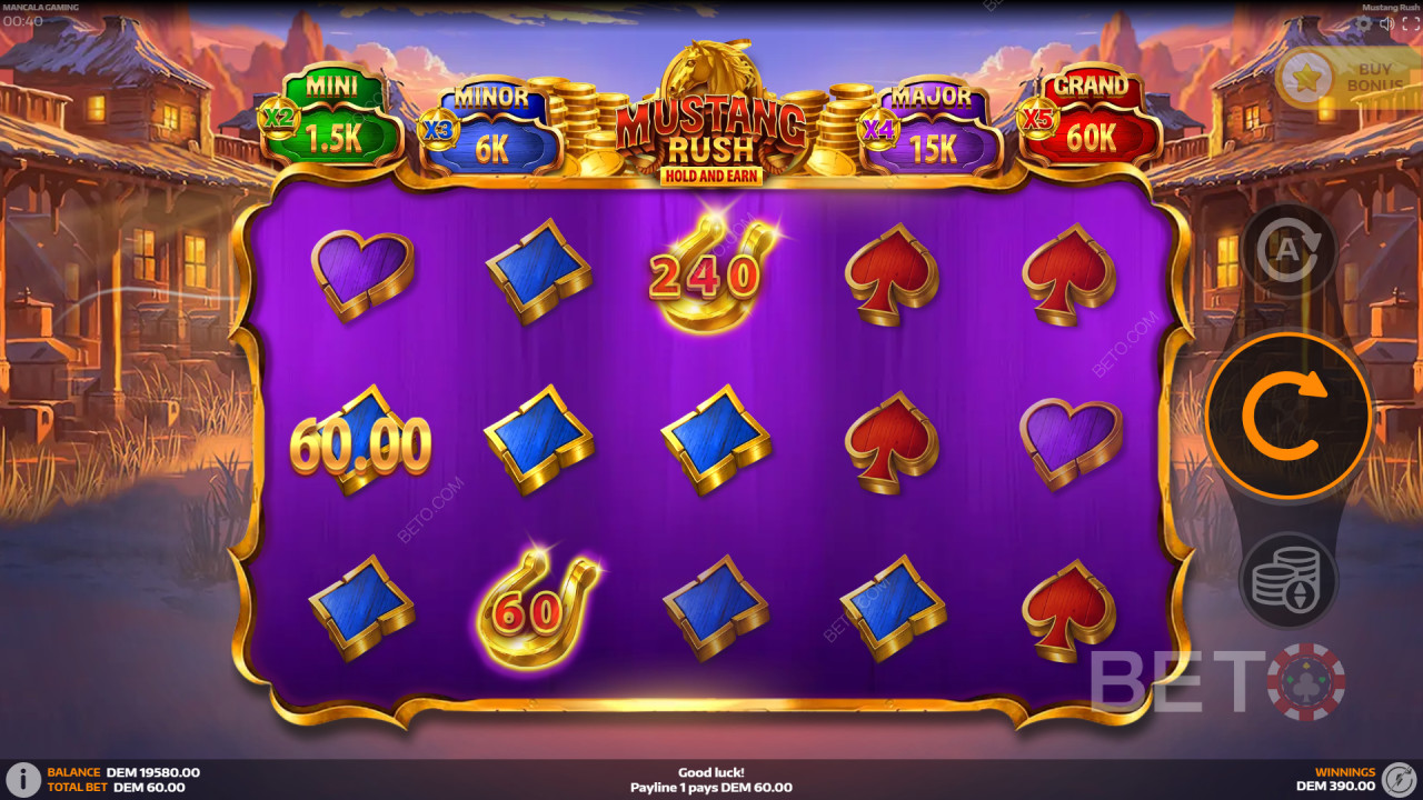 Бонусные функции в Mustang Rush от Mancala Gaming