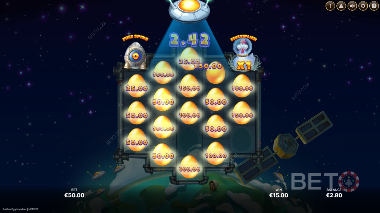 Выиграйте свою ставку в игровом автомате Golden Egg Invaders!