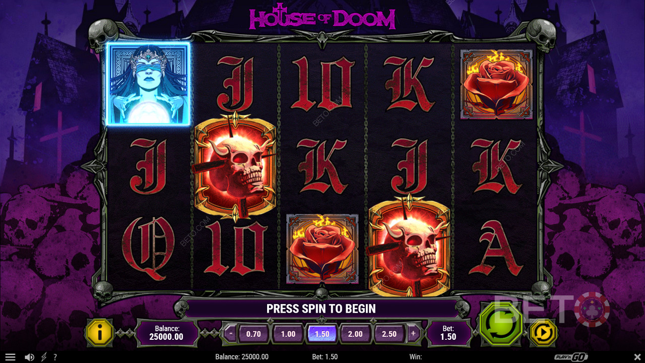 Высадите 3 или более скаттеров символа Doom, чтобы открыть функцию Doom Spins и ее бонусы