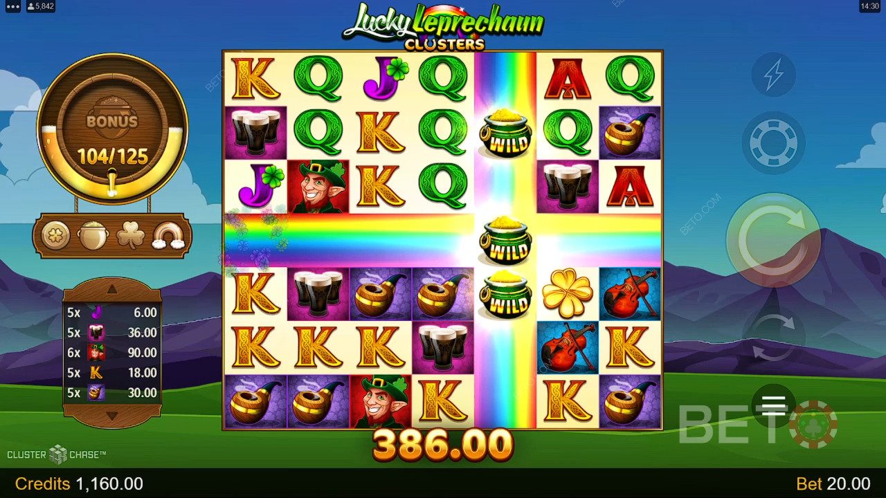 Бонусные функции, объясненные в Lucky Leprechaun Clusters by Microgaming