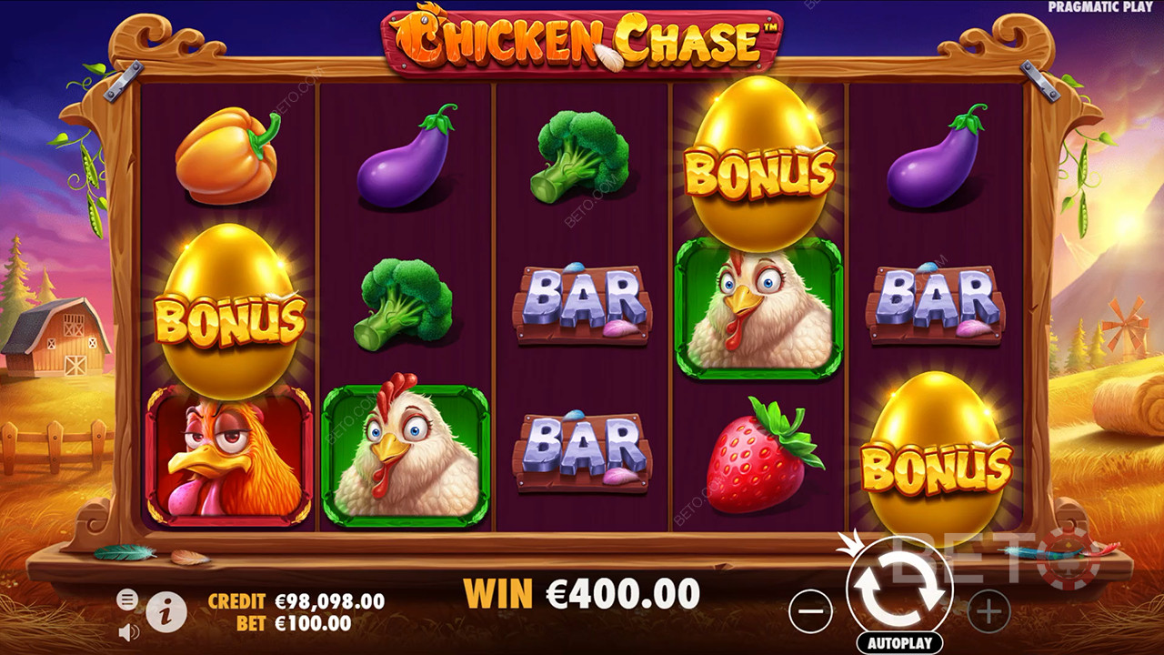 Выиграйте 210x вашу ставку в игровом автомате Chicken Chase!