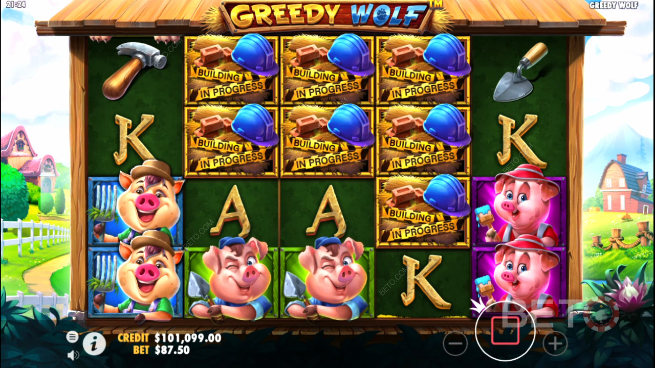 6 и более скаттеров запускают бесплатные вращения в игровом автомате Greedy Wolf