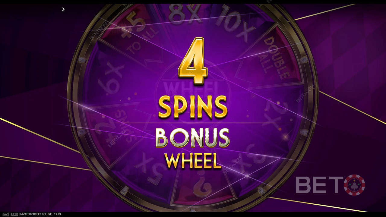 Выиграйте до 15 спинов на бонусном колесе, выпав символы Wheel Deluxe