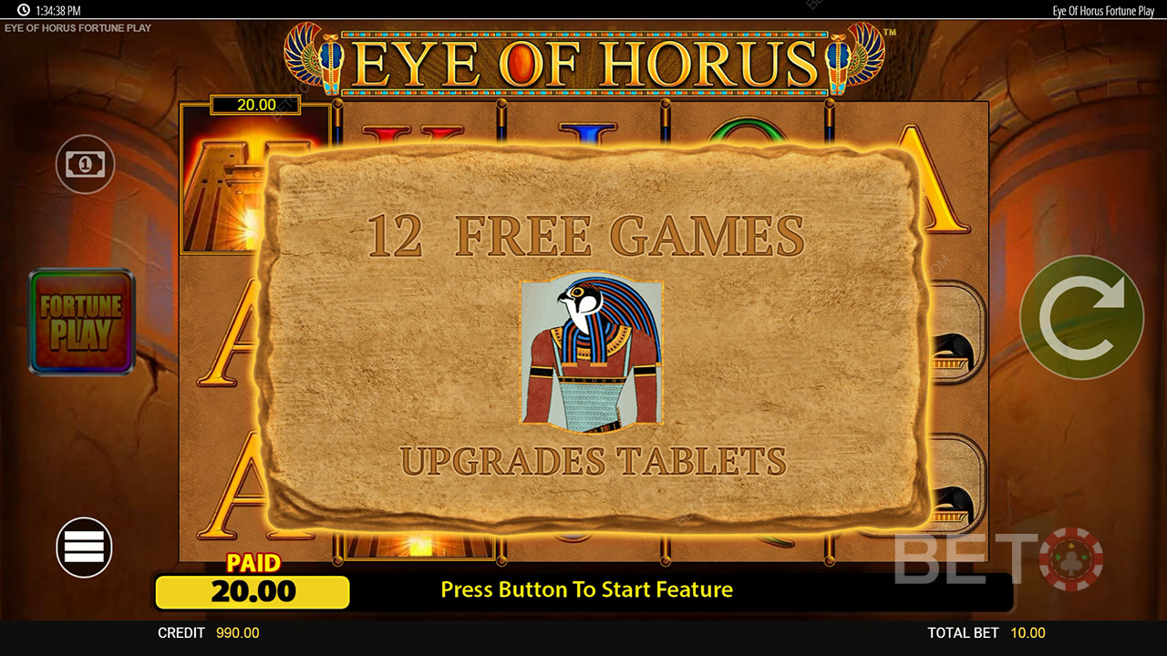 Бонусные функции, объясненные в игре Eye of Horus Fortune Play by Blueprint