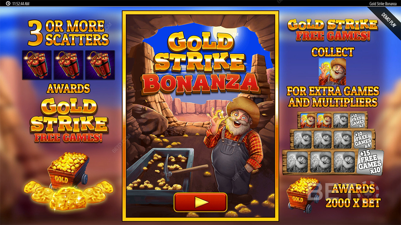 Бонусные функции, объясненные в Gold Strike Bonanza Fortune Play by Blueprint